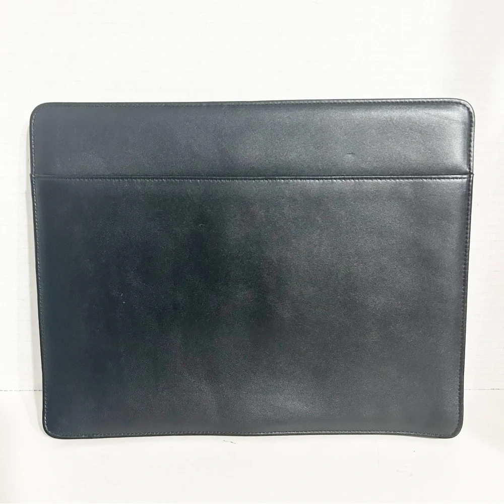 Levenger Black Leather Portfolio Sleeve Document Case Fabric Lined Expand Sides